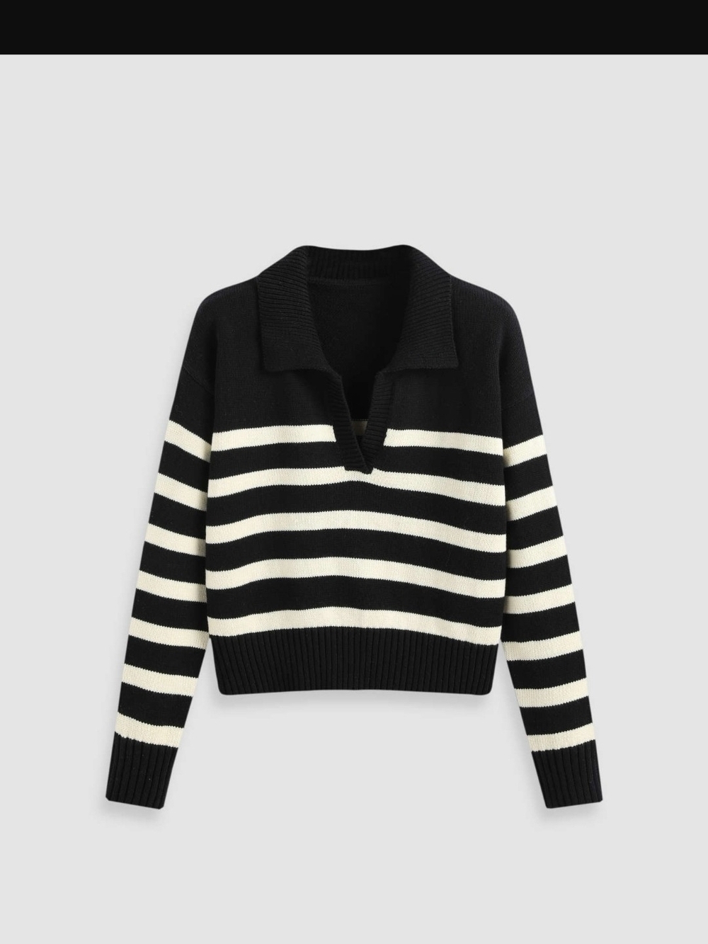 Cider Blue & Cream Striped V‑Neck CollaBold blue and cream stripes.
